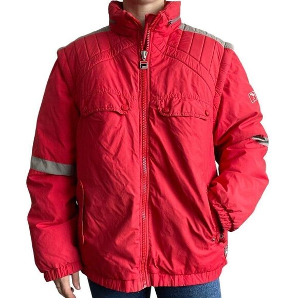 Vintage 80s Retro Fila Red Italian Goose Down Ski Puffer Coat Jacket Sz L - Picture 1 of 12